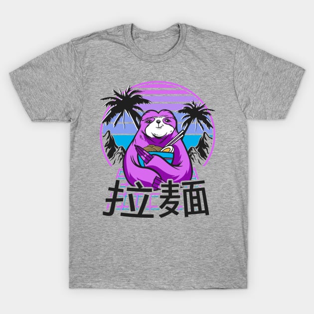 Ramen Sloth 90s Retrowave Sunset 80s Aesthetic T-Shirt by Kuehni